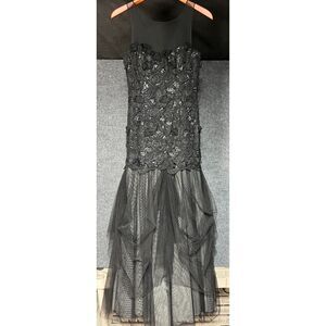 NWT BCBG Maxazria Rita Dress $958 Sleeveless Floral Embroidered Black Womens 2